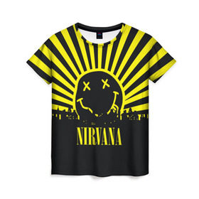 Женская футболка 3D с принтом Nirvana в Петрозаводске, 100% полиэфир ( синтетическое хлопкоподобное полотно) | прямой крой, круглый вырез горловины, длина до линии бедер | cobain | kurt | кобейн | курт | нирвана