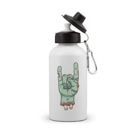 Бутылка спортивная с принтом Zombie Rock Hand в Петрозаводске, металл | емкость — 500 мл, в комплекте две пластиковые крышки и карабин для крепления | halloween | zombie | zombie hand | зомби | хэллоуин