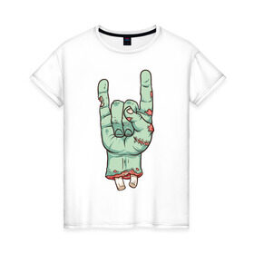 Женская футболка хлопок с принтом Zombie Rock Hand в Петрозаводске, 100% хлопок | прямой крой, круглый вырез горловины, длина до линии бедер, слегка спущенное плечо | halloween | zombie | zombie hand | зомби | хэллоуин