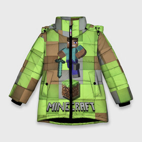 Зимняя куртка для девочек 3D с принтом Minecraft в Петрозаводске, ткань верха — 100% полиэстер; подклад — 100% полиэстер, утеплитель — 100% полиэстер. | длина ниже бедра, удлиненная спинка, воротник стойка и отстегивающийся капюшон. Есть боковые карманы с листочкой на кнопках, утяжки по низу изделия и внутренний карман на молнии. 

Предусмотрены светоотражающий принт на спинке, радужный светоотражающий элемент на пуллере молнии и на резинке для утяжки. | майнкрафт