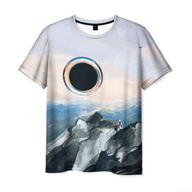 Мужская футболка 3D с принтом Черная дыра в Петрозаводске, 100% полиэфир | прямой крой, круглый вырез горловины, длина до линии бедер | горы | закат | пейзаж | природа
