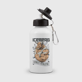 Бутылка спортивная с принтом Bull | Iceberg в Петрозаводске, металл | емкость — 500 мл, в комплекте две пластиковые крышки и карабин для крепления | 