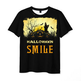 Мужская футболка 3D с принтом Smile в Петрозаводске, 100% полиэфир | прямой крой, круглый вырез горловины, длина до линии бедер | halloween | замок | летучая мышь | луна | праздник | привидение | тыква | хэллоуин