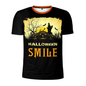 Мужская футболка 3D спортивная с принтом Smile в Петрозаводске, 100% полиэстер с улучшенными характеристиками | приталенный силуэт, круглая горловина, широкие плечи, сужается к линии бедра | halloween | замок | летучая мышь | луна | праздник | привидение | тыква | хэллоуин