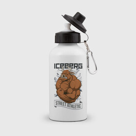 Бутылка спортивная с принтом Bull 2 | Iceberg в Петрозаводске, металл | емкость — 500 мл, в комплекте две пластиковые крышки и карабин для крепления | 
