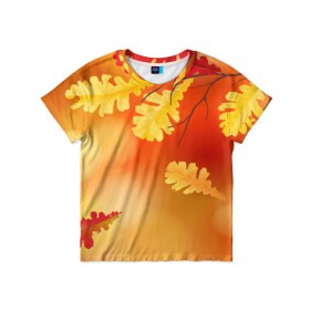 Детская футболка 3D с принтом Осень в Петрозаводске, 100% гипоаллергенный полиэфир | прямой крой, круглый вырез горловины, длина до линии бедер, чуть спущенное плечо, ткань немного тянется | Тематика изображения на принте: ветви | ветка | дерево | дуб | листок | листья | природа