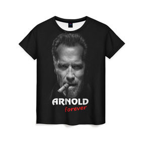 Женская футболка 3D с принтом Arnold forever в Петрозаводске, 100% полиэфир ( синтетическое хлопкоподобное полотно) | прямой крой, круглый вырез горловины, длина до линии бедер | актёр | арнольд шварценеггер | боевик | звезда | киногерой | супергерой | терминатор