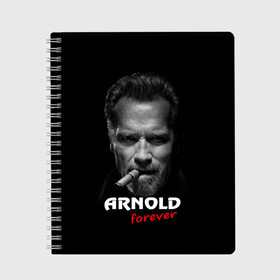 Тетрадь с принтом Arnold forever в Петрозаводске, 100% бумага | 48 листов, плотность листов — 60 г/м2, плотность картонной обложки — 250 г/м2. Листы скреплены сбоку удобной пружинной спиралью. Уголки страниц и обложки скругленные. Цвет линий — светло-серый
 | актёр | арнольд шварценеггер | боевик | звезда | киногерой | супергерой | терминатор