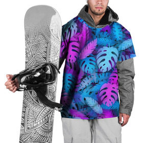 Накидка на куртку 3D с принтом Сине-розовые тропики в Петрозаводске, 100% полиэстер |  | джунгли | листья | монстера | пальма | психоделический | текстура | тропики