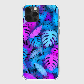 Чехол для iPhone 12 Pro Max с принтом Сине-розовые тропики в Петрозаводске, Силикон |  | джунгли | листья | монстера | пальма | психоделический | текстура | тропики
