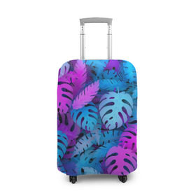 Чехол для чемодана 3D с принтом Сине-розовые тропики в Петрозаводске, 86% полиэфир, 14% спандекс | двустороннее нанесение принта, прорези для ручек и колес | джунгли | листья | монстера | пальма | психоделический | текстура | тропики