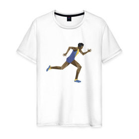 Мужская футболка хлопок с принтом Бегун 2 в Петрозаводске, 100% хлопок | прямой крой, круглый вырез горловины, длина до линии бедер, слегка спущенное плечо. | атлетика | бег | бегун | геометрия | полигонал