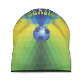 Шапка 3D с принтом Бразилия в Петрозаводске, 100% полиэстер | универсальный размер, печать по всей поверхности изделия | бразилия | геометрия | игра | кубок | мяч | полигональный | спорт | футбол