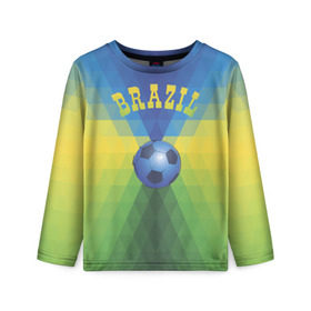 Детский лонгслив 3D с принтом Бразилия в Петрозаводске, 100% полиэстер | длинные рукава, круглый вырез горловины, полуприлегающий силуэт
 | бразилия | геометрия | игра | кубок | мяч | полигональный | спорт | футбол