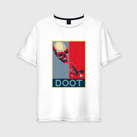 Женская футболка хлопок Oversize с принтом Мистер Дудец в Петрозаводске, 100% хлопок | свободный крой, круглый ворот, спущенный рукав, длина до линии бедер
 | skull | trumpet