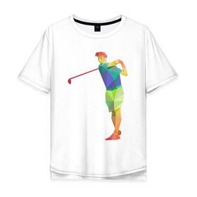 Мужская футболка хлопок Oversize с принтом Гольфист в Петрозаводске, 100% хлопок | свободный крой, круглый ворот, “спинка” длиннее передней части | геометрия | гольф | клюшка | мяч | полигонал