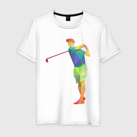Мужская футболка хлопок с принтом Гольфист в Петрозаводске, 100% хлопок | прямой крой, круглый вырез горловины, длина до линии бедер, слегка спущенное плечо. | геометрия | гольф | клюшка | мяч | полигонал