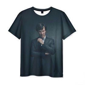 Мужская футболка 3D с принтом Шерлок 2017 в Петрозаводске, 100% полиэфир | прямой крой, круглый вырез горловины, длина до линии бедер | holmes | sherlock | бенедикт | камбербатч | холмс | шерлок