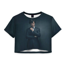 Женская футболка 3D укороченная с принтом Шерлок 2017 в Петрозаводске, 100% полиэстер | круглая горловина, длина футболки до линии талии, рукава с отворотами | holmes | sherlock | бенедикт | камбербатч | холмс | шерлок
