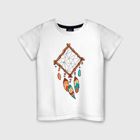 Детская футболка хлопок с принтом Ромбовидный ловец снов в Петрозаводске, 100% хлопок | круглый вырез горловины, полуприлегающий силуэт, длина до линии бедер | бусы | ловец снов | магия | обереги | перья | талисманы | эзотерика