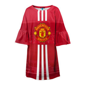 Детское платье 3D с принтом Manchester United в Петрозаводске, 100% полиэстер | прямой силуэт, чуть расширенный к низу. Круглая горловина, на рукавах — воланы | manchester | old | trafford | united | манчестер | юнайтед