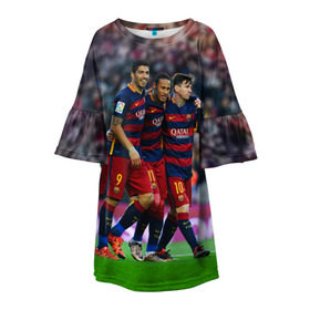 Детское платье 3D с принтом Barcelona5 в Петрозаводске, 100% полиэстер | прямой силуэт, чуть расширенный к низу. Круглая горловина, на рукавах — воланы | barcelona | football | барса | барселона | примера | футбол | чемпионат испании