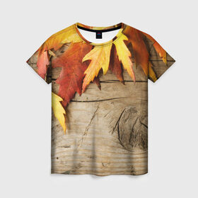 Женская футболка 3D с принтом Золотая осень в Петрозаводске, 100% полиэфир ( синтетическое хлопкоподобное полотно) | прямой крой, круглый вырез горловины, длина до линии бедер | дерево | лист | листья | осень