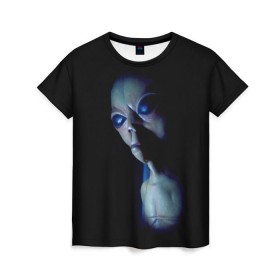 Женская футболка 3D с принтом Галактический обитатель в Петрозаводске, 100% полиэфир ( синтетическое хлопкоподобное полотно) | прямой крой, круглый вырез горловины, длина до линии бедер | галактика | звезды | инопланетянин | космос | нло | новинки