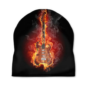 Шапка 3D с принтом Адская гитара в Петрозаводске, 100% полиэстер | универсальный размер, печать по всей поверхности изделия | ад | арт | дым | музыка | новинки | огонь | пламя | популярные | энергия | яркие