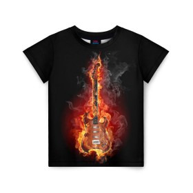 Детская футболка 3D с принтом Адская гитара в Петрозаводске, 100% гипоаллергенный полиэфир | прямой крой, круглый вырез горловины, длина до линии бедер, чуть спущенное плечо, ткань немного тянется | ад | арт | дым | музыка | новинки | огонь | пламя | популярные | энергия | яркие