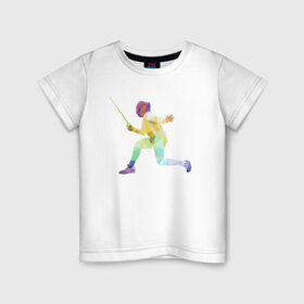 Детская футболка хлопок с принтом Фехтовальщик в Петрозаводске, 100% хлопок | круглый вырез горловины, полуприлегающий силуэт, длина до линии бедер | геометрия | полигонал | спорт | фехтовальщик | шпага