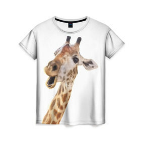 Женская футболка 3D с принтом Жираф VPPDGryphon в Петрозаводске, 100% полиэфир ( синтетическое хлопкоподобное полотно) | прямой крой, круглый вырез горловины, длина до линии бедер | luxury | premium | vip | vppdgryphon | жираф | премиум | эксклюзив
