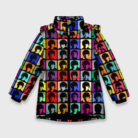 Зимняя куртка для девочек 3D с принтом The Beatles art в Петрозаводске, ткань верха — 100% полиэстер; подклад — 100% полиэстер, утеплитель — 100% полиэстер. | длина ниже бедра, удлиненная спинка, воротник стойка и отстегивающийся капюшон. Есть боковые карманы с листочкой на кнопках, утяжки по низу изделия и внутренний карман на молнии. 

Предусмотрены светоотражающий принт на спинке, радужный светоотражающий элемент на пуллере молнии и на резинке для утяжки. | битлз