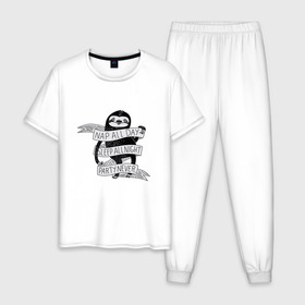 Мужская пижама хлопок с принтом ленивец в Петрозаводске, 100% хлопок | брюки и футболка прямого кроя, без карманов, на брюках мягкая резинка на поясе и по низу штанин
 | Тематика изображения на принте: ленивец | лень | сон
