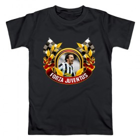 Мужская футболка хлопок с принтом Forza Juventus в Петрозаводске, 100% хлопок | прямой крой, круглый вырез горловины, длина до линии бедер, слегка спущенное плечо. | forza | juventus | футбол