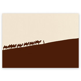 Поздравительная открытка с принтом Пустыня в Петрозаводске, 100% бумага | плотность бумаги 280 г/м2, матовая, на обратной стороне линовка и место для марки
 | верблюды | коричневый