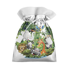 Подарочный 3D мешок с принтом Веселые джунгли в Петрозаводске, 100% полиэстер | Размер: 29*39 см | животные | зоо | новинки | пальма | парк | яркие