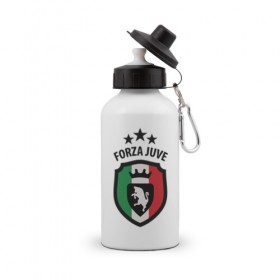 Бутылка спортивная с принтом Forza Juventus в Петрозаводске, металл | емкость — 500 мл, в комплекте две пластиковые крышки и карабин для крепления | forza | juventus | футбол