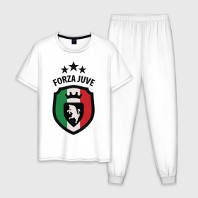 Мужская пижама хлопок с принтом Forza Juventus в Петрозаводске, 100% хлопок | брюки и футболка прямого кроя, без карманов, на брюках мягкая резинка на поясе и по низу штанин
 | Тематика изображения на принте: forza | juventus | футбол