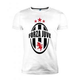 Мужская футболка премиум с принтом Forza Juventus в Петрозаводске, 92% хлопок, 8% лайкра | приталенный силуэт, круглый вырез ворота, длина до линии бедра, короткий рукав | forza | juventus | футбол