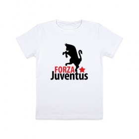 Детская футболка хлопок с принтом Forza Juventus в Петрозаводске, 100% хлопок | круглый вырез горловины, полуприлегающий силуэт, длина до линии бедер | juventus | ювентус