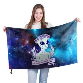 Флаг 3D с принтом cute alien в Петрозаводске, 100% полиэстер | плотность ткани — 95 г/м2, размер — 67 х 109 см. Принт наносится с одной стороны | alien. нло | cosmos | cute | sky | tmblr | tumbler | инопланетянин | космос | мило