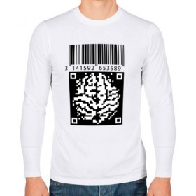 Мужской лонгслив хлопок с принтом QR brain code в Петрозаводске, 100% хлопок |  | code | qr | математика | пи | штрихкод