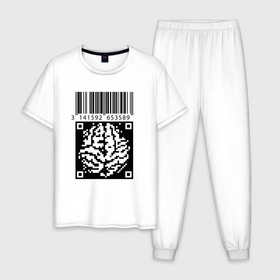Мужская пижама хлопок с принтом QR brain code в Петрозаводске, 100% хлопок | брюки и футболка прямого кроя, без карманов, на брюках мягкая резинка на поясе и по низу штанин
 | code | qr | математика | пи | штрихкод