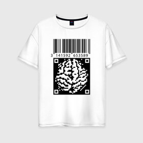 Женская футболка хлопок Oversize с принтом QR brain code в Петрозаводске, 100% хлопок | свободный крой, круглый ворот, спущенный рукав, длина до линии бедер
 | code | qr | математика | пи | штрихкод