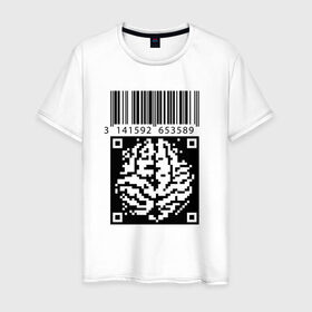 Мужская футболка хлопок с принтом QR brain code в Петрозаводске, 100% хлопок | прямой крой, круглый вырез горловины, длина до линии бедер, слегка спущенное плечо. | code | qr | математика | пи | штрихкод
