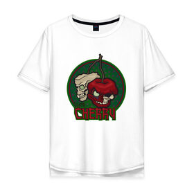 Мужская футболка хлопок Oversize с принтом ЗомбиВишня в Петрозаводске, 100% хлопок | свободный крой, круглый ворот, “спинка” длиннее передней части | арт | веган | вишня | зомби | мультик | овощи | хэллоуин | череп