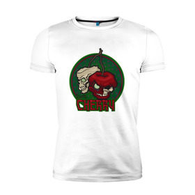 Мужская футболка премиум с принтом ЗомбиВишня в Петрозаводске, 92% хлопок, 8% лайкра | приталенный силуэт, круглый вырез ворота, длина до линии бедра, короткий рукав | арт | веган | вишня | зомби | мультик | овощи | хэллоуин | череп