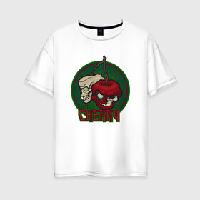 Женская футболка хлопок Oversize с принтом ЗомбиВишня в Петрозаводске, 100% хлопок | свободный крой, круглый ворот, спущенный рукав, длина до линии бедер
 | арт | веган | вишня | зомби | мультик | овощи | хэллоуин | череп