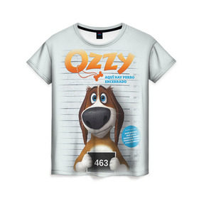 Женская футболка 3D с принтом Ozzy в Петрозаводске, 100% полиэфир ( синтетическое хлопкоподобное полотно) | прямой крой, круглый вырез горловины, длина до линии бедер | dog | fast furry | бигль | большой собачий побег | мартин | мультфильм | оззи | побег | свободу разношерстным | собака